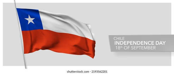 Chile happy independence day greeting card, banner vector illustration. Chilean national holiday 18th of September design element with 3D flag