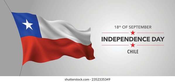 Chile happy independence day greeting card, banner with template text vector illustration. Chilean memorial holiday 18th of September design element with 3D flag with stripes