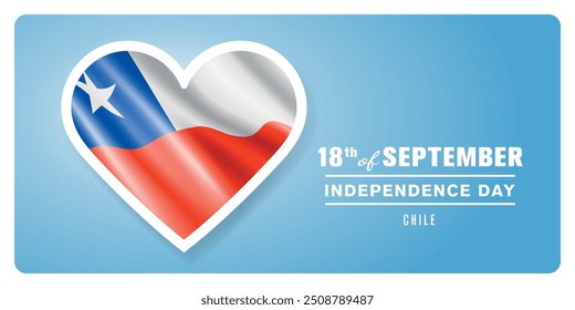 Chile happy independence day greeting card, banner vector illustration. Chilean national holiday 18th of September design element with 3D flag