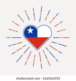 Corazón de Chile con bandera del país. Atardecer alrededor de la señal del corazón de Chile. Ilustración vectorial.