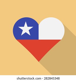 Chile heart flag flat style with long shadow. Patriotic design. Vector EPS10