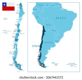 Chile - highly detailed blue map. Vector illustration