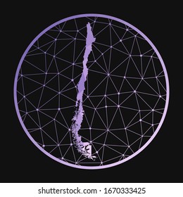 Chile icon. Vector polygonal map of the country. Chile icon in geometric style. The country map with purple low poly gradient on dark background.