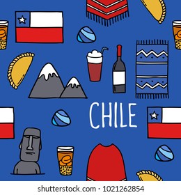 Chile icons. Chilean theme seamless doodle pattern