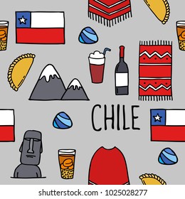 Chile icons. Chilean theme seamless doodle pattern