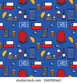 Chile icons. Chilean theme seamless doodle pattern