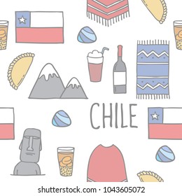 Chile icons. Chilean theme seamless doodle pattern