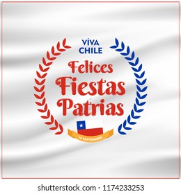 Chile Independence Day 18 September Celebration Card. Red and Blue flag stripe with star celebration Felices Fiestas Patrias, Spanish for Happy National Holidays