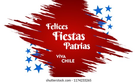 Chile Independence Day 18 September Celebration Card. Red and Blue flag stripe with star celebration Felices Fiestas Patrias, Spanish for Happy National Holidays