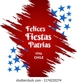 Chile Independence Day 18 September Celebration Card. Red and Blue flag stripe with star celebration Felices Fiestas Patrias, Spanish for Happy National Holidays