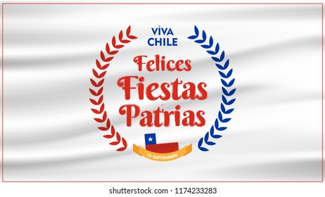 Chile Independence Day 18 September Celebration Card. Red and Blue flag stripe with star celebration Felices Fiestas Patrias, Spanish for Happy National Holidays