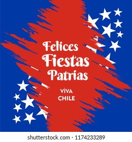 Chile Independence Day 18 September Celebration Card. Red and Blue flag stripe with star celebration Felices Fiestas Patrias, Spanish for Happy National Holidays