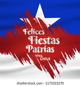 Chile Independence Day 18 September Celebration Card. Red and Blue flag stripe with star celebration Felices Fiestas Patrias, Spanish for Happy National Holidays vector illustration
