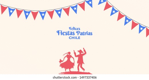 Chile Independence Day 18 September Celebration Card. Red and Blue flag stripe with star celebration Felices Fiestas Patrias, Spanish for Happy National Holidays	
