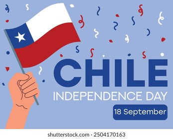 Chile independence day 18 September, Chile flag in hand. Greeting card, poster, banner template	