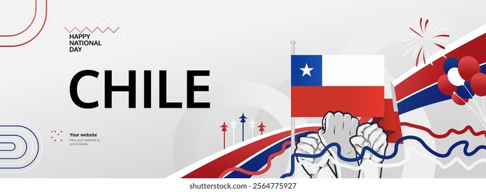 Chile independence day banner with flag color theme. Happy Chile national day greeting card joyful on September18. Holiday concept background