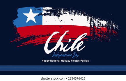 Chile Independence Day Calligraphy Hand Lettering Text. Creative grunge brush of Chile flag illustration, Happy National Holiday Fiestas Patrias