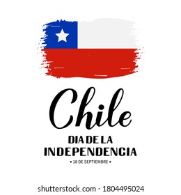 Chile Independence Day calligraphy lettering in Spanish. Chilean holiday celebrated on September 18. Vector template for typography poster, banner, greeting card, flyer, etc.