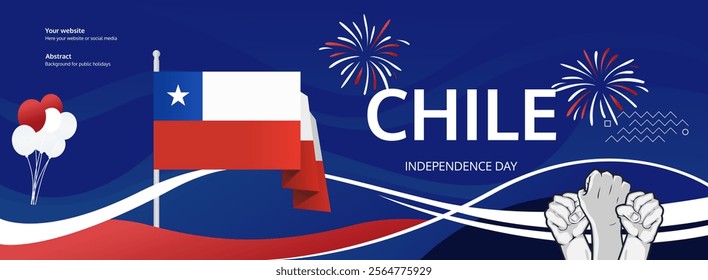 Chile Independence Day design banner with rising hand and Chile flag. Happy Chile National Day on 18 September. Attractive poster for ads, tourism and travel. Holiday concept