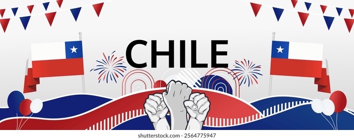 Chile Independence Day festive banner. 18 September is celebrated as Independence Day of Chile. Celebration poster banner for National holidays, greetings, promo, travel, and sale