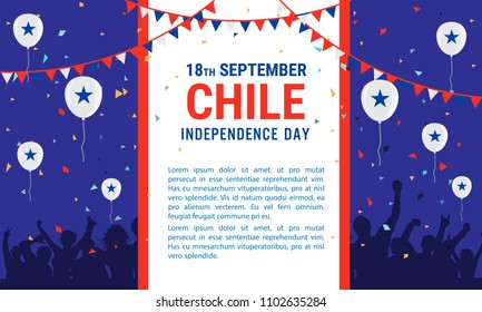 Chile Independence Day Greeting Card. Flying Flat Balloons In National Colors of Guatemala. Happy Independence Day Vector Illustration. Chile Flag Balloons.