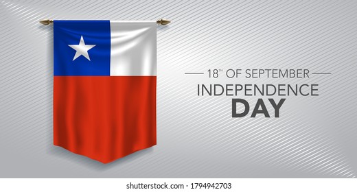 Tarjeta de saludo del Día de la Independencia de Chile, banner, ilustración vectorial. Día nacional chileno 18 de septiembre antecedentes con penitencia