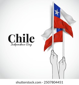 Chile Independence Day. Hands with flags of Chile. Vector Illustration
