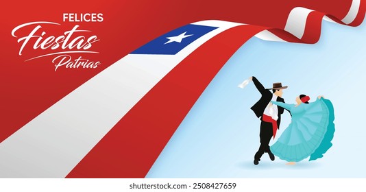 Dia da Independência do Chile. Feliz Festas Patrias. Cartaz vetorial de 18 de setembro