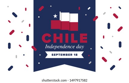 Chile Independence Day. Happy national holiday Fiestas Patrias. Freedom day. Celebrate annual in September 18. Chile flag. Patriotic chilean design. Poster, card, banner, template, background. Vector