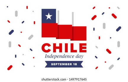 Chile Independence Day. Happy national holiday Fiestas Patrias. Freedom day. Celebrate annual in September 18. Chile flag. Patriotic chilean design. Poster, card, banner, template, background. Vector