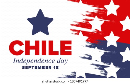 Chile Independence Day. Happy national holiday. Freedom day. Celebrate annual in September 18. Chile flag. Patriotic chilean design. Poster, card, banner, template, background. Vector