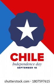 Chile Independence Day. Happy national holiday. Freedom day. Celebrate annual in September 18. Chile flag. Patriotic chilean design. Poster, card, banner, template, background. Vector