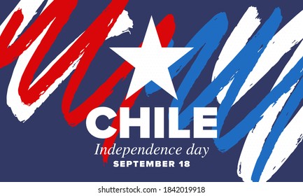 Chile Independence Day. Happy national holiday. Freedom day. Celebrate annual in September 18. Chile flag. Patriotic chilean design. Poster, card, banner, template, background. Vector