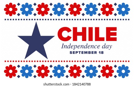 Chile Independence Day. Happy national holiday. Freedom day. Celebrate annual in September 18. Chile flag. Patriotic chilean design. Poster, card, banner, template, background. Vector