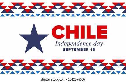 Chile Independence Day. Happy national holiday. Freedom day. Celebrate annual in September 18. Chile flag. Patriotic chilean design. Poster, card, banner, template, background. Vector