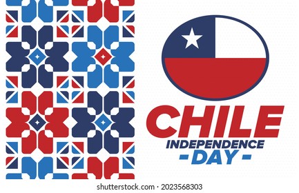 Chile Independence Day. Happy national holiday. Freedom day. Celebrate annual in September 18. Chile flag. Patriotic chilean design. Poster, card, banner, template, background. Vector