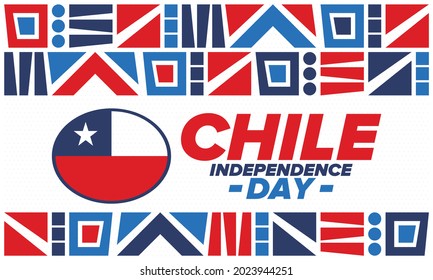 Chile Independence Day. Happy national holiday. Freedom day. Celebrate annual in September 18. Chile flag. Patriotic chilean design. Poster, card, banner, template, background. Vector
