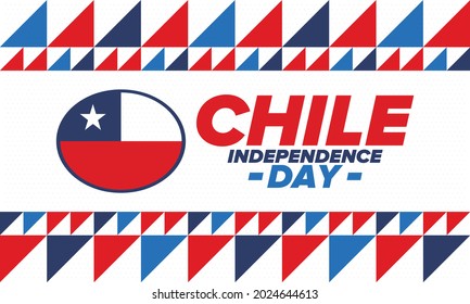 Chile Independence Day. Happy national holiday. Freedom day. Celebrate annual in September 18. Chile flag. Patriotic chilean design. Poster, card, banner, template, background. Vector
