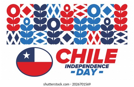 Chile Independence Day. Happy national holiday. Freedom day. Celebrate annual in September 18. Chile flag. Patriotic chilean design. Poster, card, banner, template, background. Vector