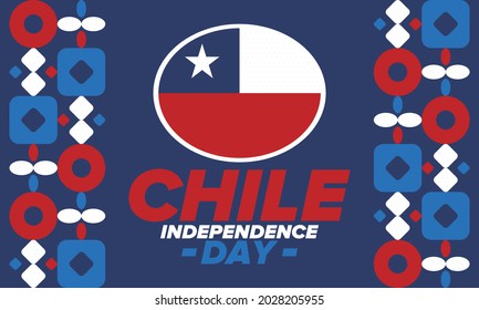 Chile Independence Day. Happy national holiday. Freedom day. Celebrate annual in September 18. Chile flag. Patriotic chilean design. Poster, card, banner, template, background. Vector