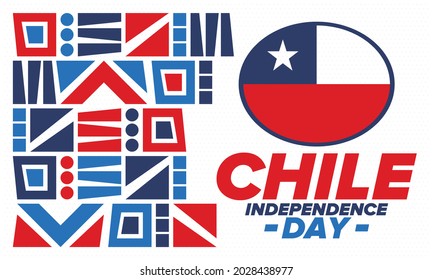 Chile Independence Day. Happy national holiday. Freedom day. Celebrate annual in September 18. Chile flag. Patriotic chilean design. Poster, card, banner, template, background. Vector