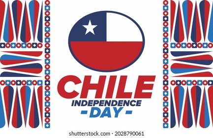 Chile Independence Day. Happy national holiday. Freedom day. Celebrate annual in September 18. Chile flag. Patriotic chilean design. Poster, card, banner, template, background. Vector