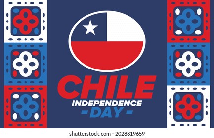 Chile Independence Day. Happy national holiday. Freedom day. Celebrate annual in September 18. Chile flag. Patriotic chilean design. Poster, card, banner, template, background. Vector