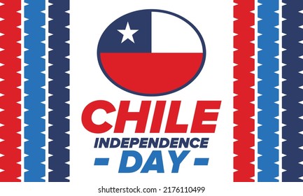 Chile Independence Day. Happy national holiday. Freedom day. Celebrate annual in September 18. Chile flag. Patriotic chilean design. Poster, card, banner, template, background. Vector