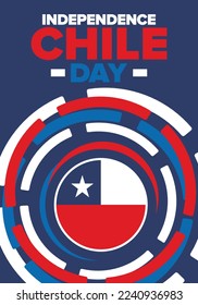 Chile Independence Day. Happy national holiday. Freedom day. Celebrate annual in September 18. Chile flag. Patriotic chilean design. Poster, card, banner, template, background. Vector