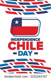 Chile Independence Day. Happy national holiday. Freedom day. Celebrate annual in September 18. Chile flag. Patriotic chilean design. Poster, card, banner, template, background. Vector