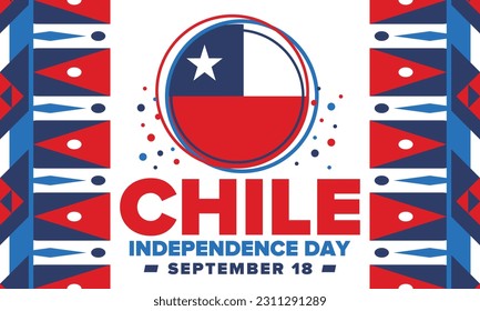 Chile Independence Day. Happy national holiday. Freedom day. Celebrate annual in September 18. Chile flag. Patriotic chilean design. Poster, card, banner, template, background. Vector