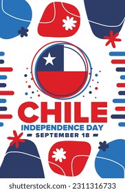 Chile Independence Day. Happy national holiday. Freedom day. Celebrate annual in September 18. Chile flag. Patriotic chilean design. Poster, card, banner, template, background. Vector