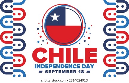 Día de la Independencia de Chile. Feliz feriado nacional. Día de la Libertad. Celebrar anualmente el 18 de setiembre. Bandera de Chile. Diseño chileno patriótico. Cartel, tarjeta, pancarta, plantilla, fondo. Vector