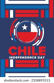 Chile Independence Day. Happy national holiday. Freedom day. Celebrate annual in September 18. Chile flag. Patriotic chilean design. Poster, card, banner, template, background. Vector